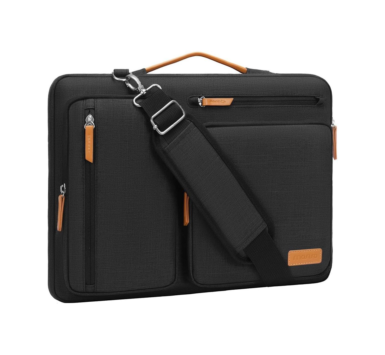 MOSISO Black 360 Protective Laptop Bag - Side Open Messenger for 15-16" MacBook Pro, HP, Dell & Lenovo | TSA-Friendly Shoulder Bag w/ 4 Zipper Pockets