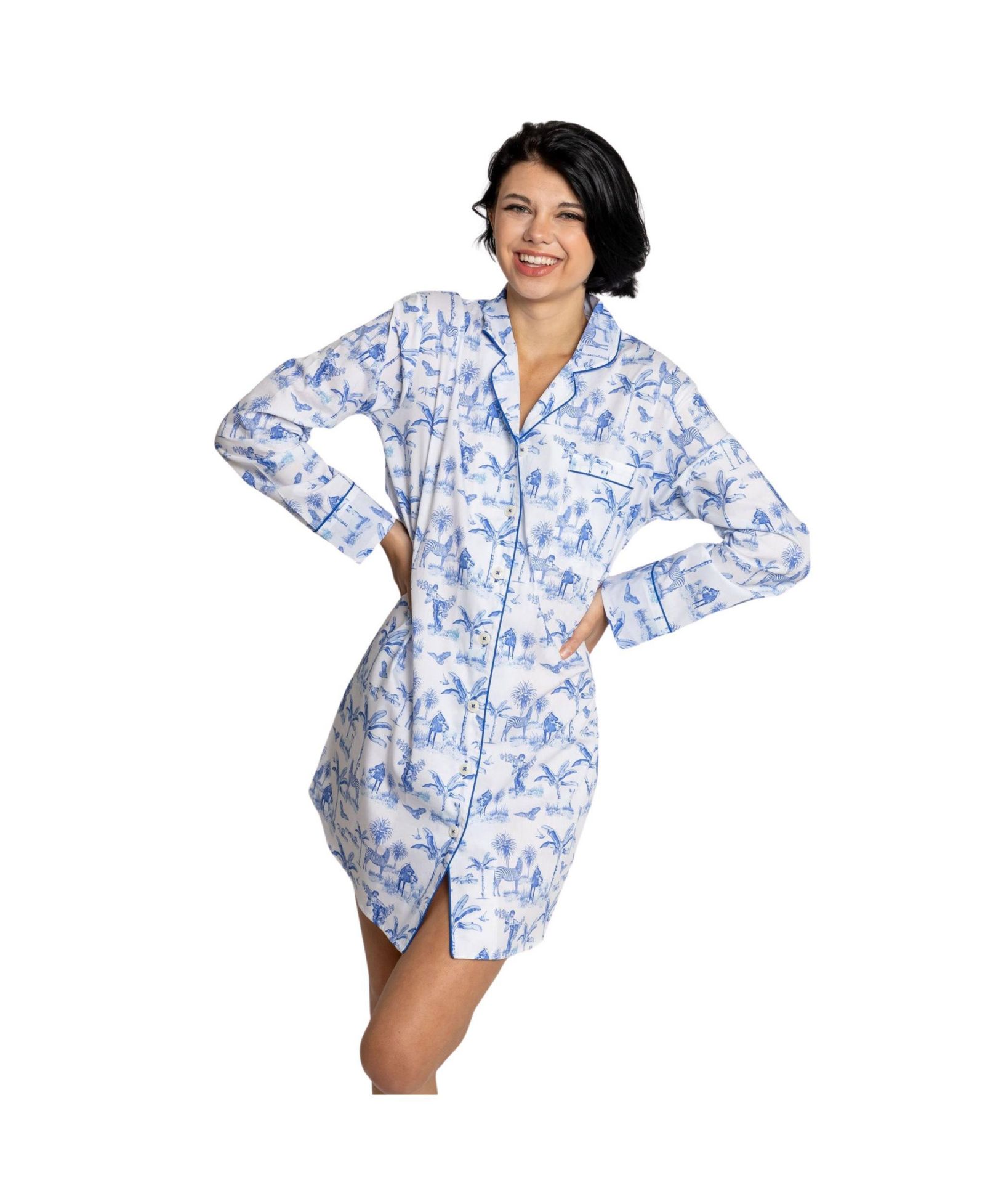 Sant and Abel Women's Organic Cotton Poplin Button Down Pajama Night Shirt
