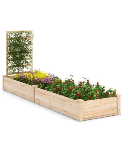 Gymax Raised Garden Bed Wooden Planter Box with Divided Space