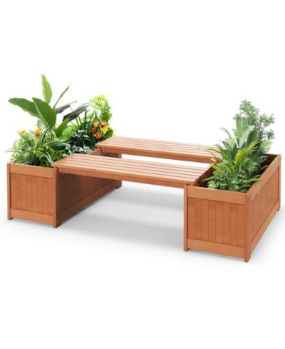 Деревянный уличный ящик для растений Gymax 2-in-1 с сиденьем, 38'' x 16'' x 18"