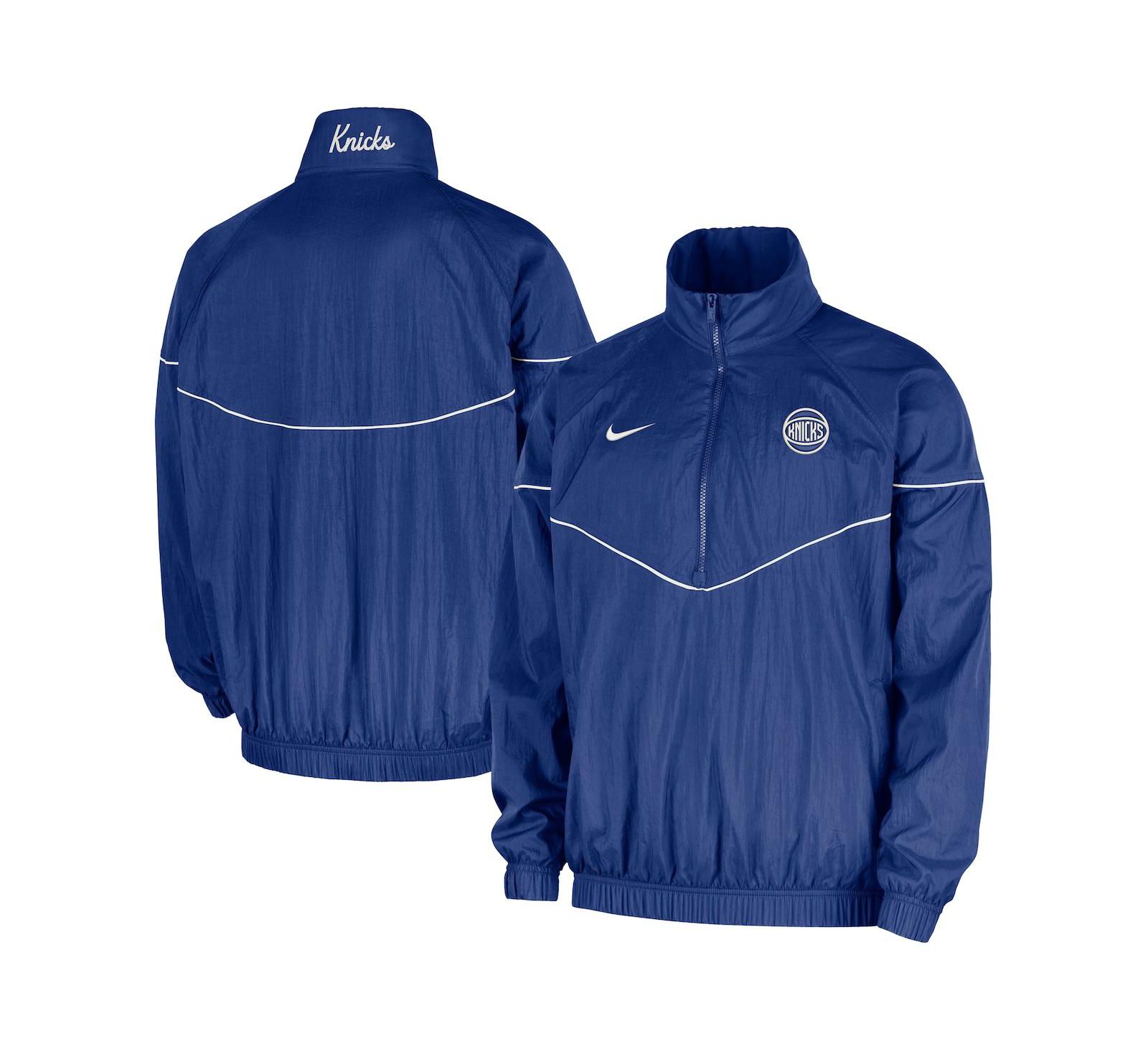 Nike Men's Blue New York Knicks Courtside Wind Runner Woven Half-Zip Jacket