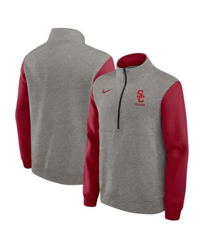 Nike Мужская толстовка с капюшоном Heather Gray/Cardinal USC Trojans Club Fleece Half-Zip