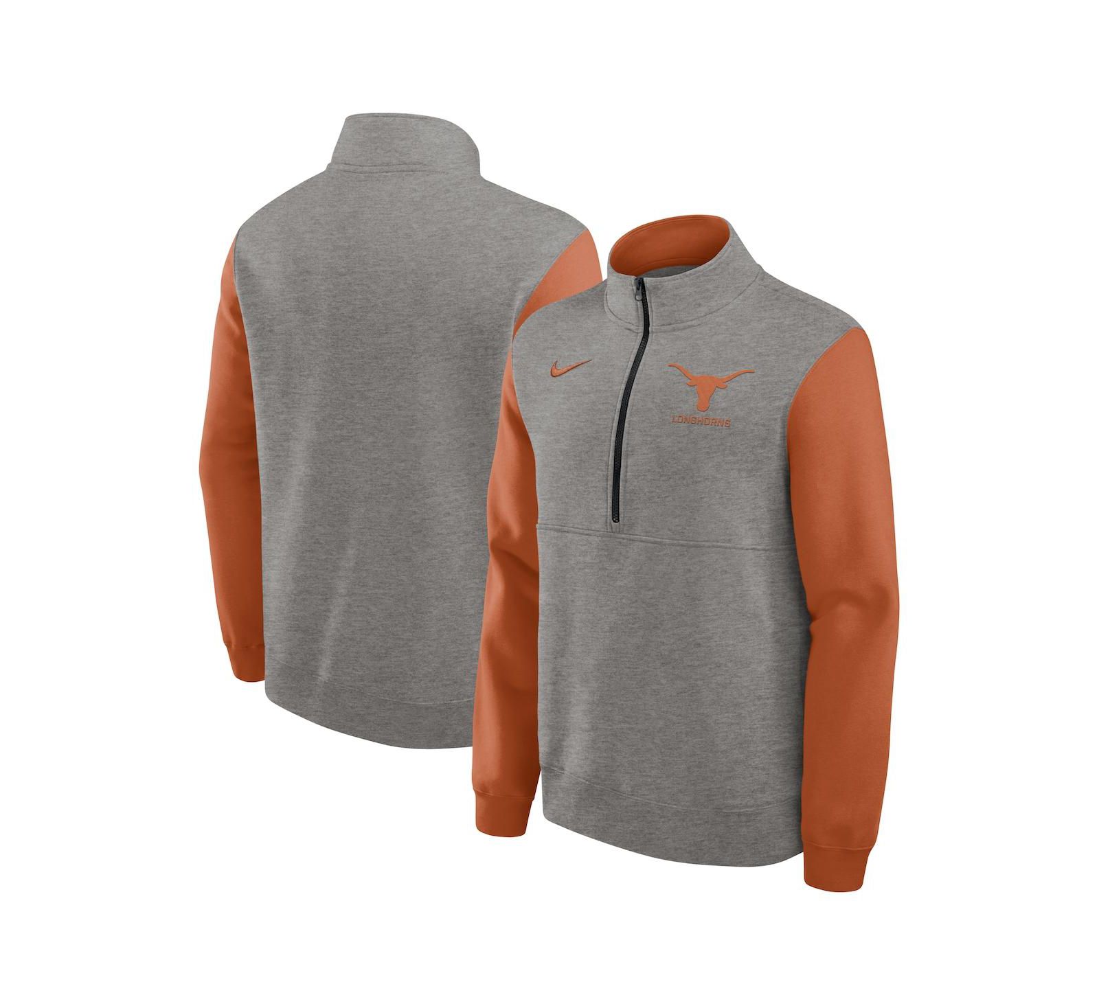 Nike Мужской флисовый свитшот Half-Zip Heather Gray/Texas Orange Texas Longhorns Club