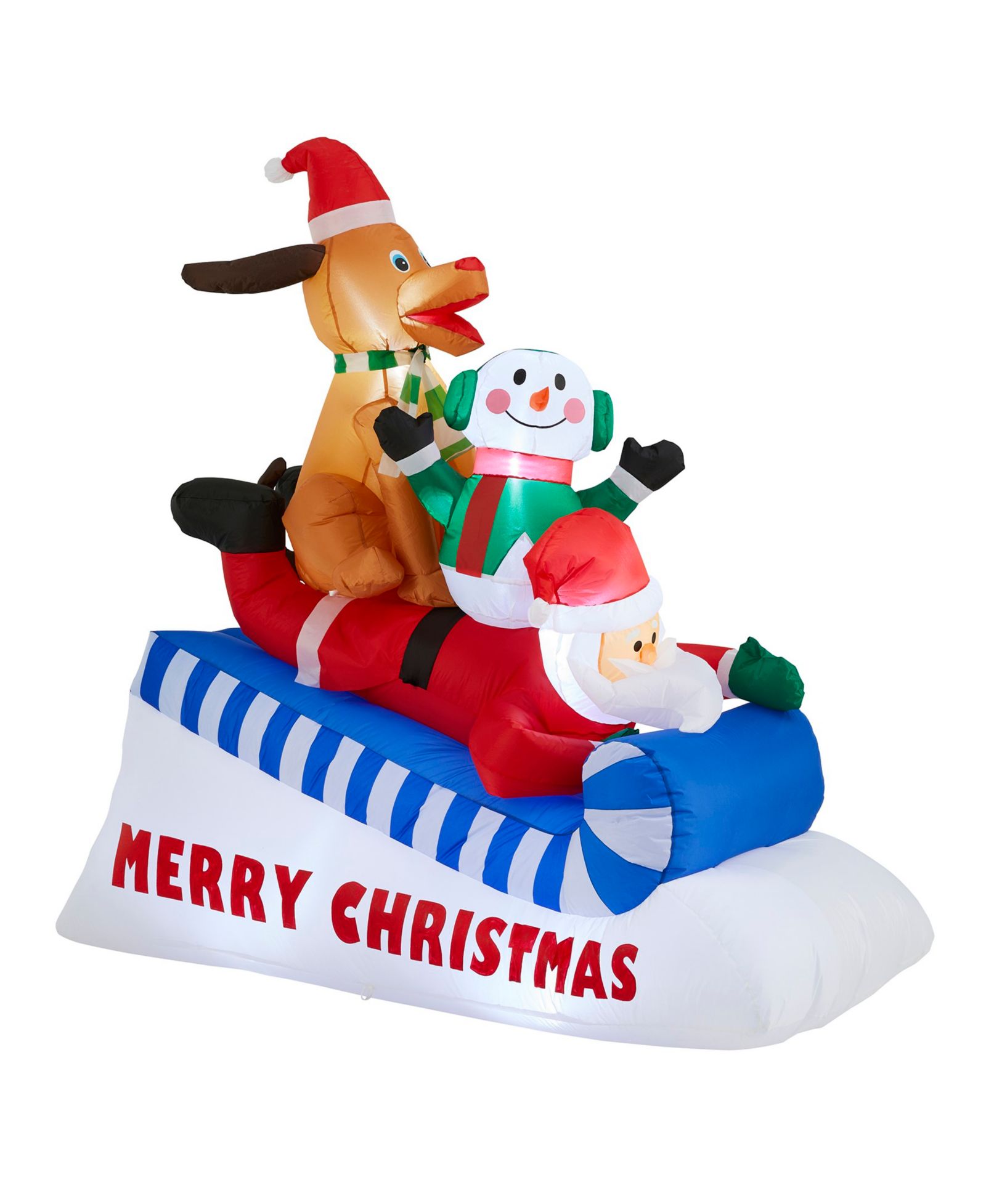 Декор Glitzhome 6" Lighted Inflatable Skiing Santa, Snowman and Dog