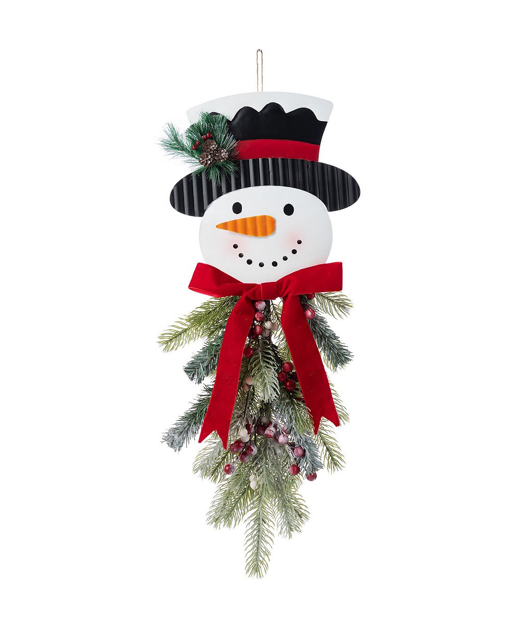 Glitzhome 25" Greenery Snowman Door Hanger