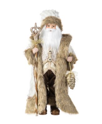 Glitzhome 18" Faux Fur Christmas Woodland Santa Figurine
