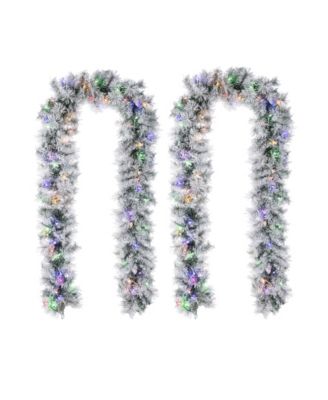 Glitzhome Pre-Lit Snow Flocked Greenery Pine Christmas Garlands, Set of 2