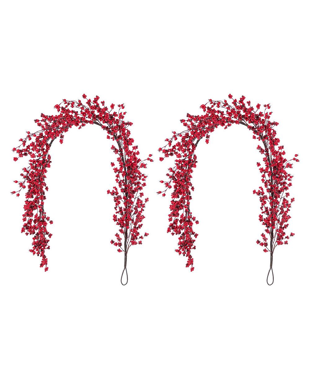 Glitzhome Christmas Red Berries Garlands, Set of 2