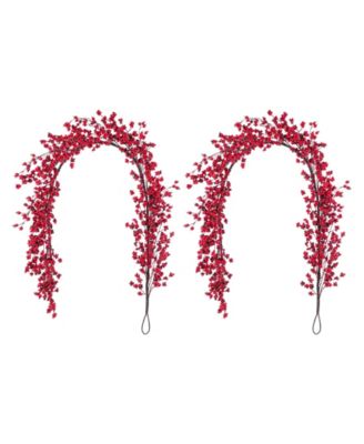 Glitzhome Christmas Red Berries Garlands, Set of 2