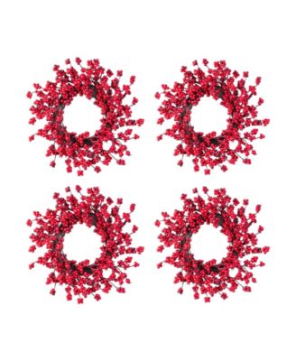 Glitzhome Christmas Mini Red Berries Wreaths, Set of 4