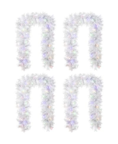 Glitzhome Pre-Lit Snow Flocked Pine Christmas Garlands, Set of 4