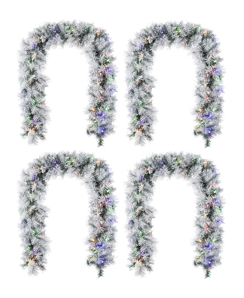 Glitzhome Pre-Lit Snow Flocked Greenery Pine Christmas Garlands, Set of 4