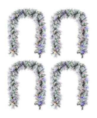 Glitzhome Pre-Lit Snow Flocked Greenery Pine Christmas Garlands, Set of 4