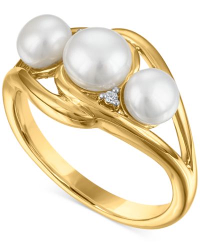 Кольцо Macy's Cultured Freshwater Pearl и Cubic Zirconia в 14K Gold