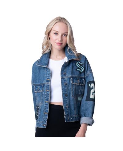 Женская джинсовая куртка G-III 4Her by Carl Banks Seattle Kraken Game Ball Cropped Button-Up Denim
