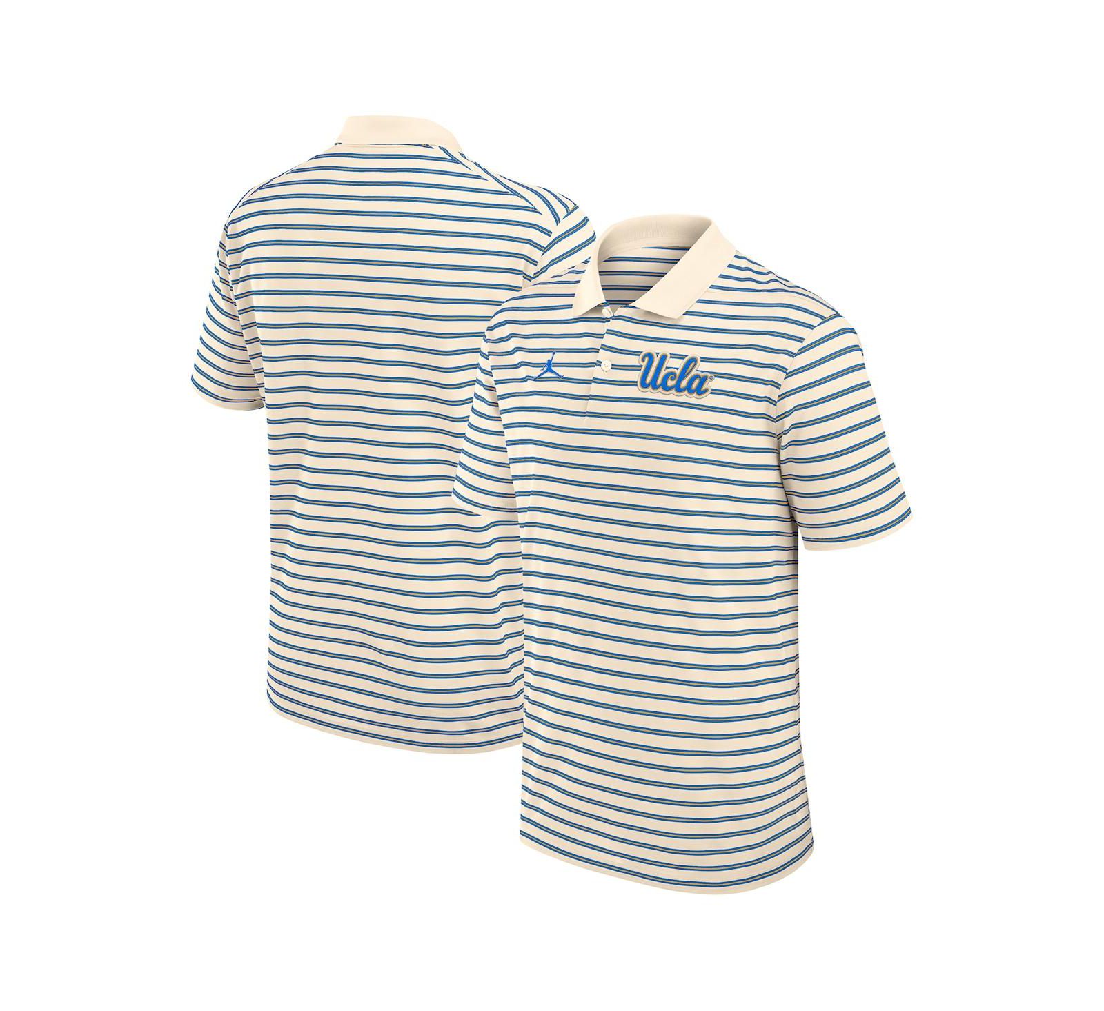 Jordan Men's Tan/Blue UCLA Bruins Striped Primary Logo Performance Polo Shirt