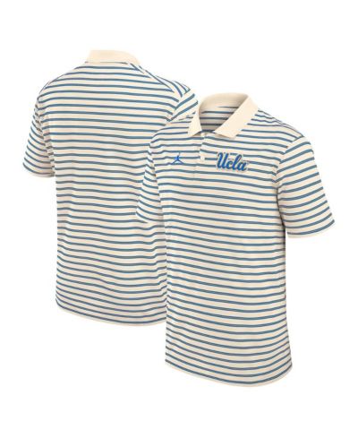 Jordan Men's Tan/Blue UCLA Bruins Striped Primary Logo Performance Polo Shirt