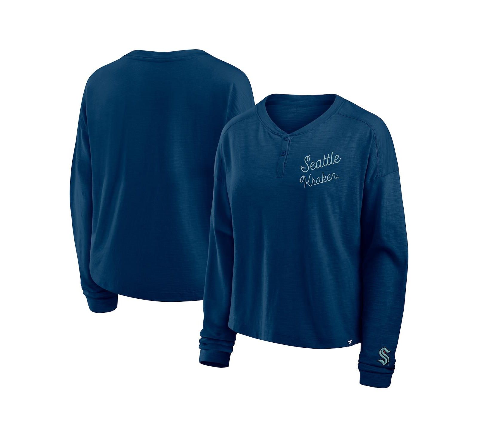 Fanatics Women's Deep Sea Blue Seattle Kraken Oversized All Out Effort Long Sleeve Henley T-Shirt