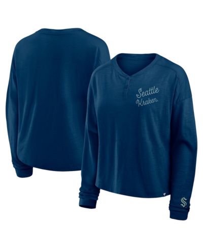 Fanatics Women's Deep Sea Blue Seattle Kraken Oversized All Out Effort Long Sleeve Henley T-Shirt