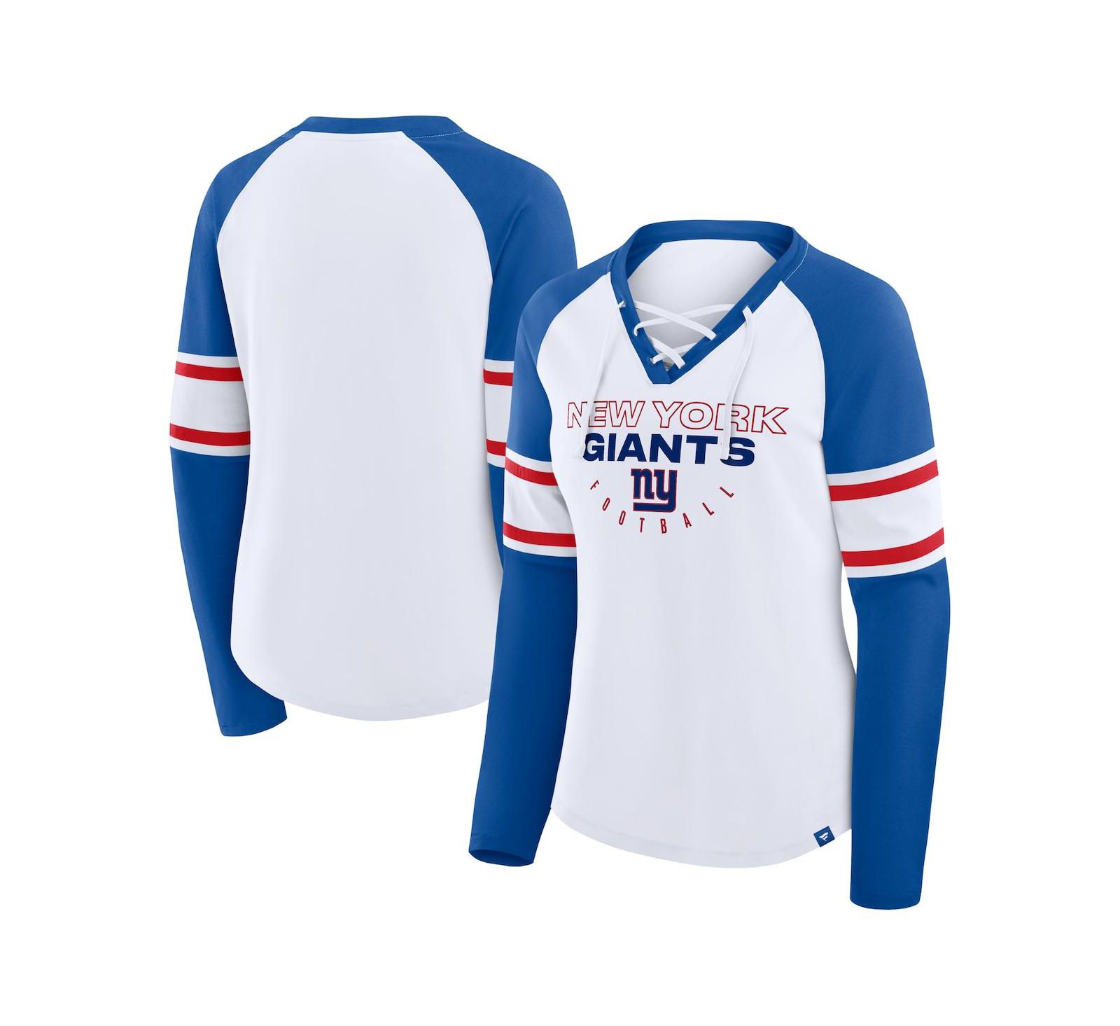 Fanatics Women's White/Royal New York Giants Redzone Blitz Package Raglan Lace-Up V-Neck Long Sleeve T-Shirt