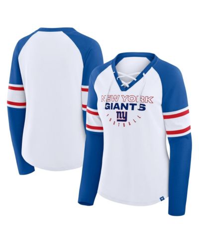 Fanatics Women's White/Royal New York Giants Redzone Blitz Package Raglan Lace-Up V-Neck Long Sleeve T-Shirt