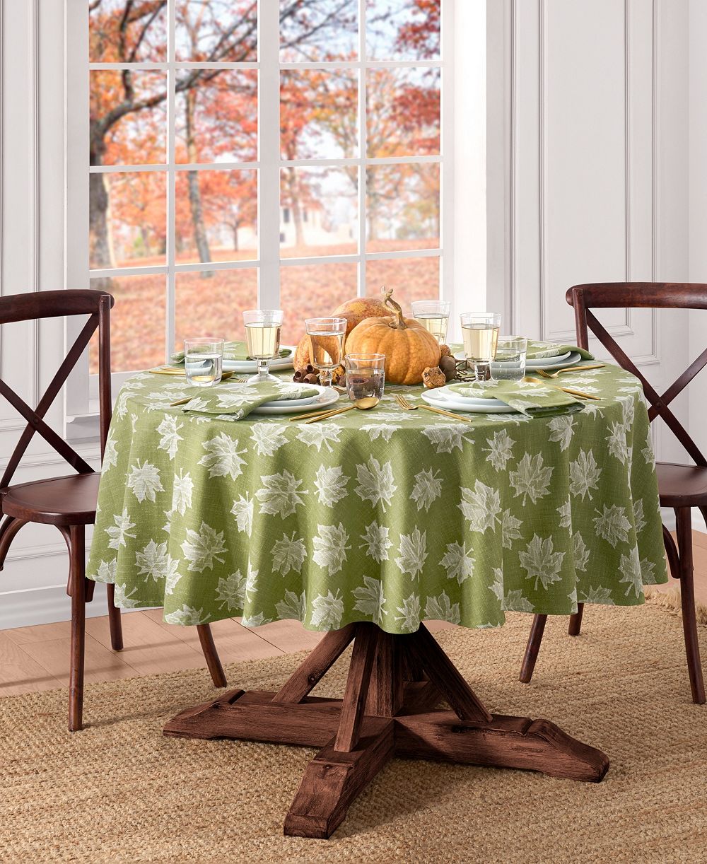 Elrene Falling Leaves Jacquard Cotton Tablecloth, 70" Round