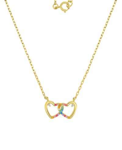 Multicolor Cubic Zirconia Interlocking Hearts Pendant Necklace in Sterling Silver 18"