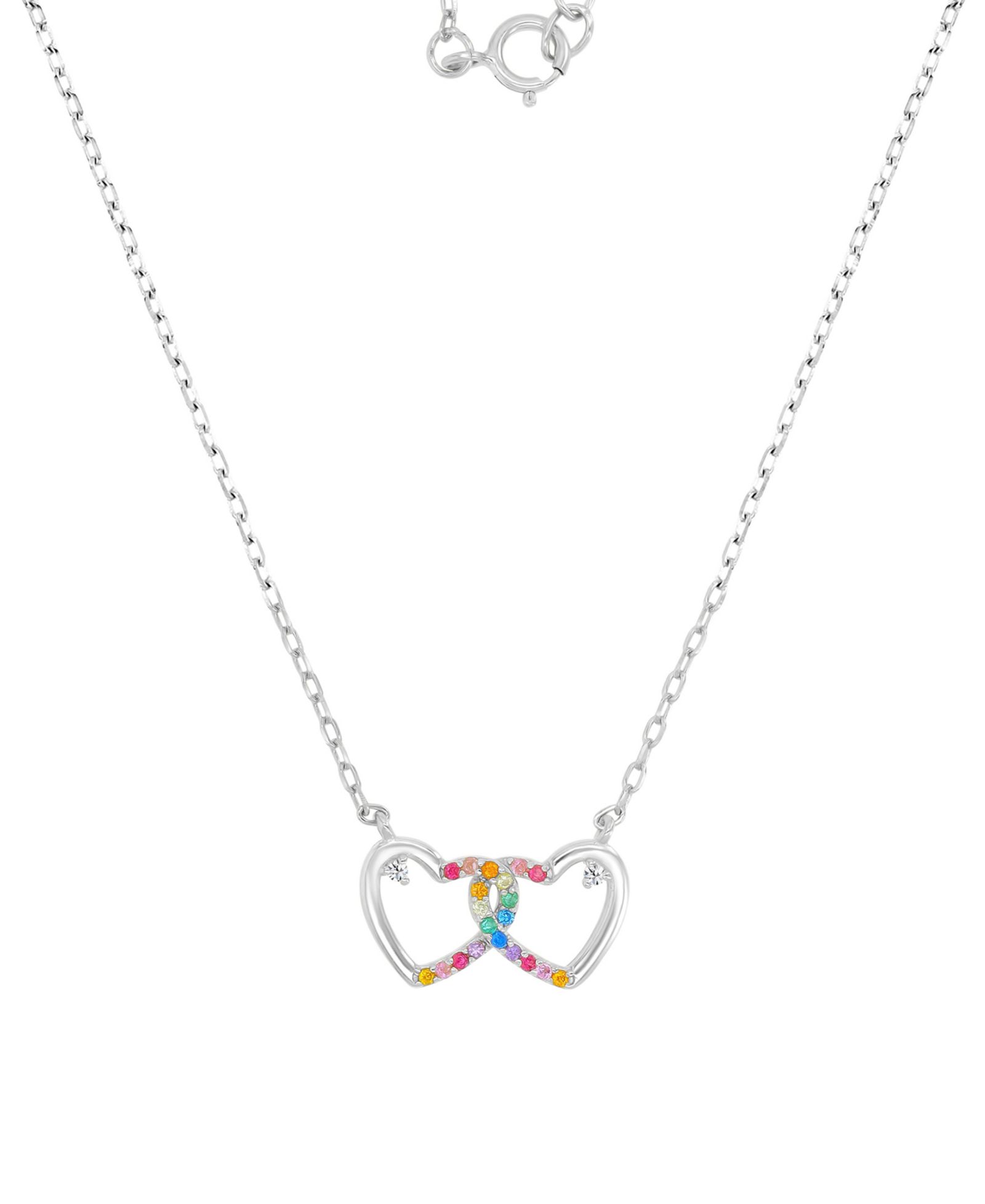 Подвеска-кулон Multicolor Cubic Zirconia Interlocking Hearts Sterling Silver 18"