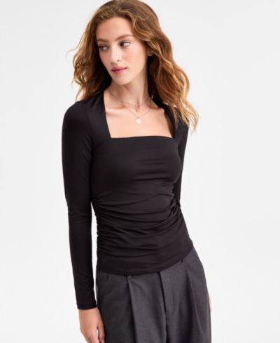 Женский трикотажный топ Bar III Square-Neck Ruched Knit