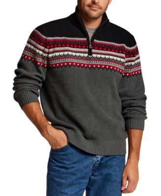 Weatherproof Vintage Men's Maine Fairisle Two Tone Quarter-Zip Sweater