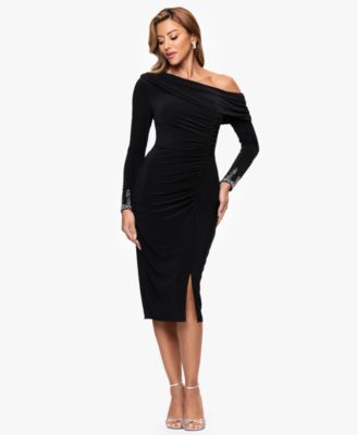 Betsy & Adam Women's Midi Off-the-Shoulder Dress