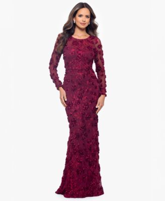 XSCAPE Petite Long-Sleeve Rose Flower Dress