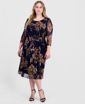 Connected Plus Size Printed 3/4-Sleeve Fit & Flare Dress