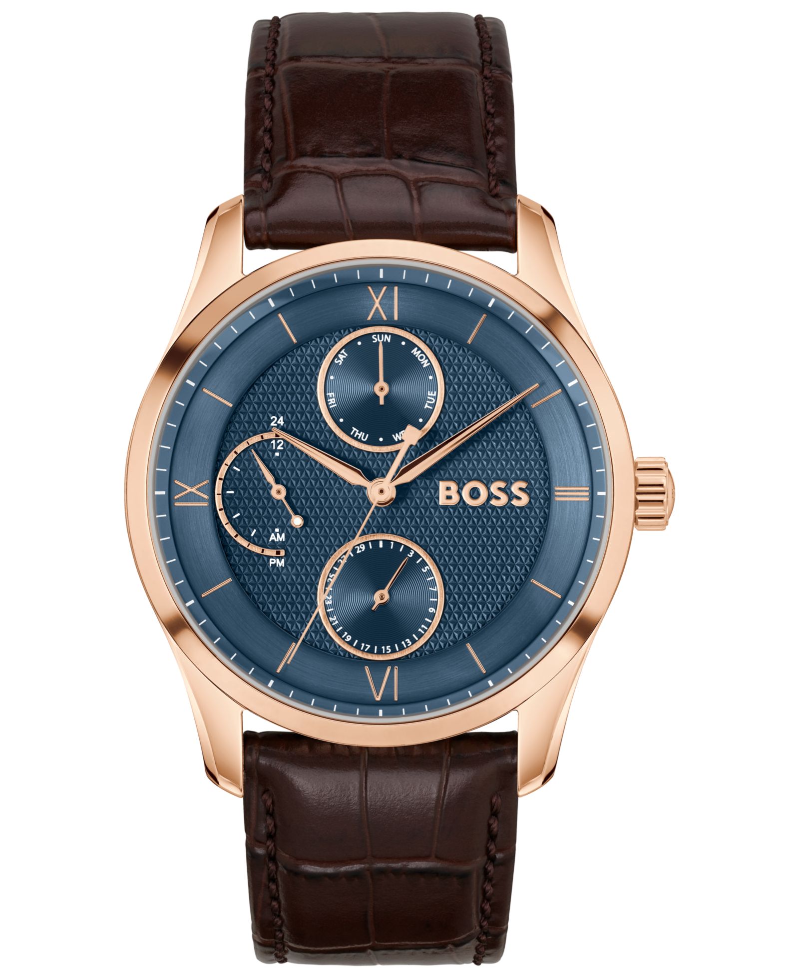 Hugo Boss Men's Principle Master Quartz Multifunction Brown Calfskin Watch, 41mm