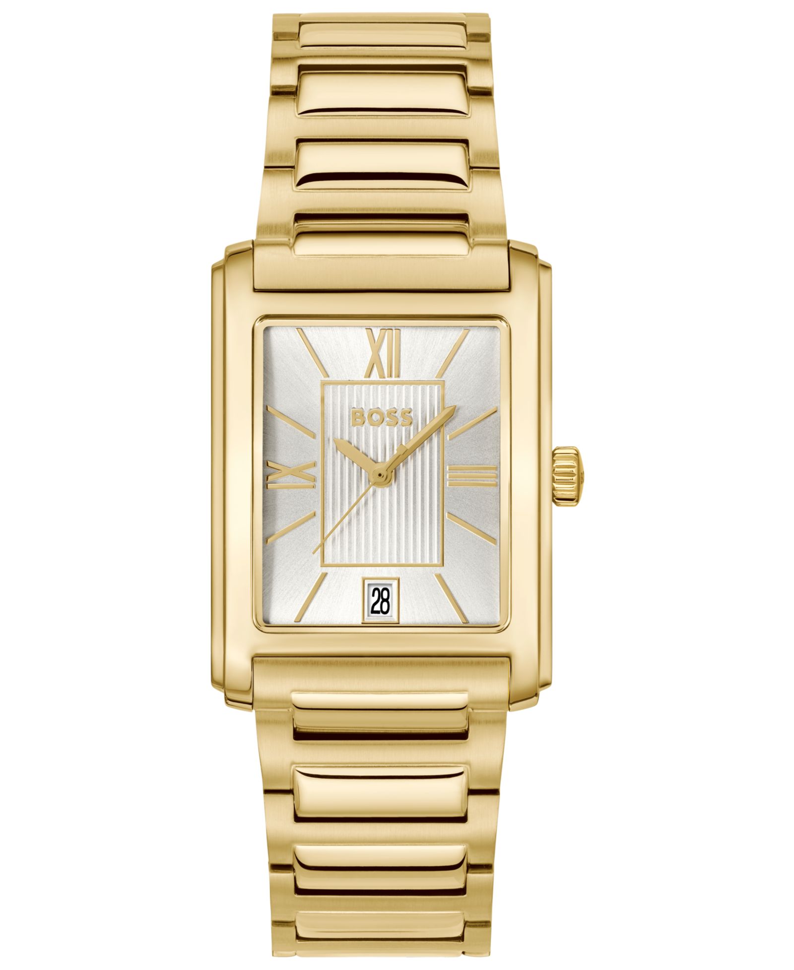 Hugo Boss Men's Principle Dress Quartz Basic Calendar Ionic Plated Thin Gold Steel Watch, 28 x 39mm