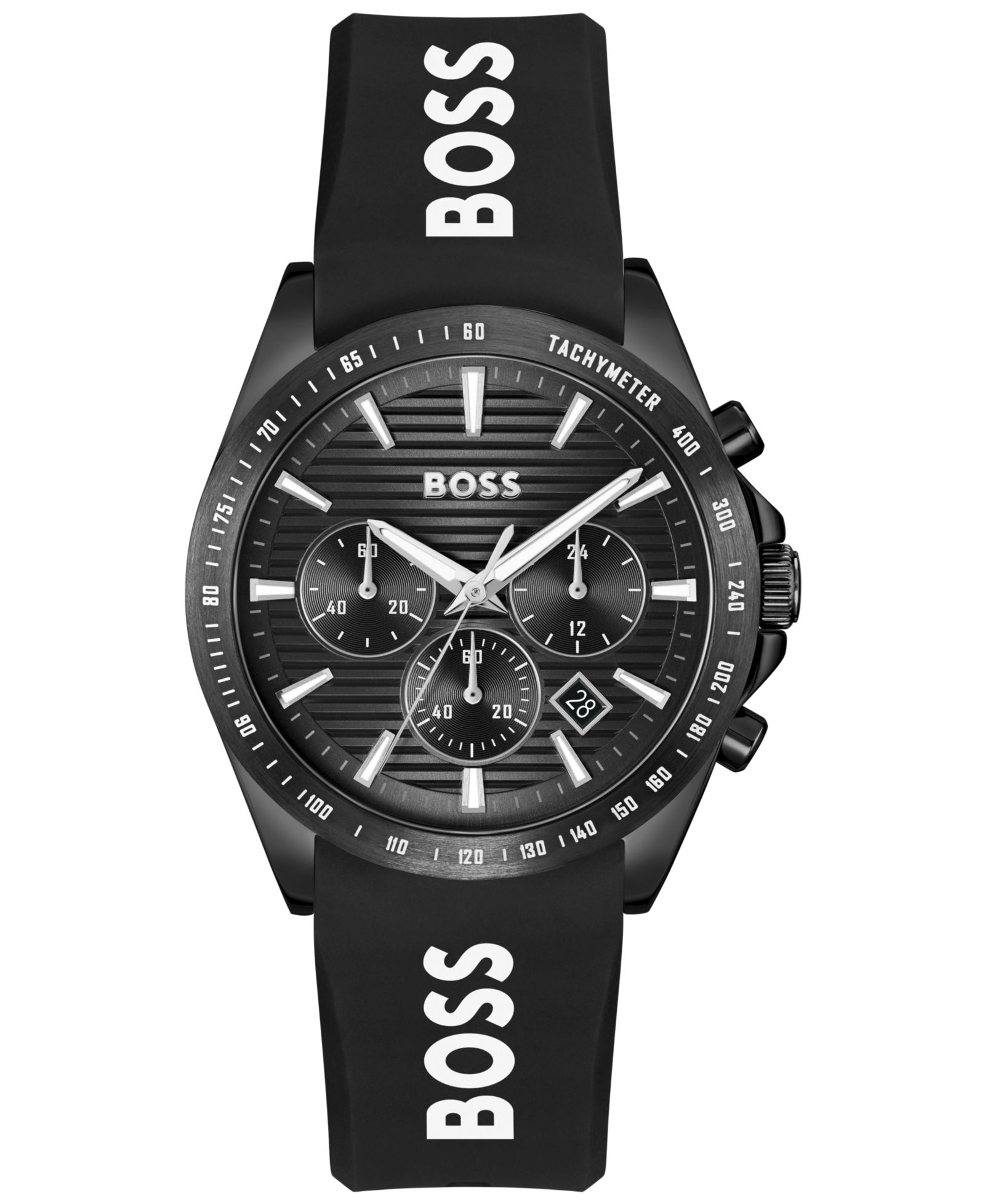 Hugo Boss Men's Strike Quartz Fashion Chrono Black Silicone Watch, 41mm