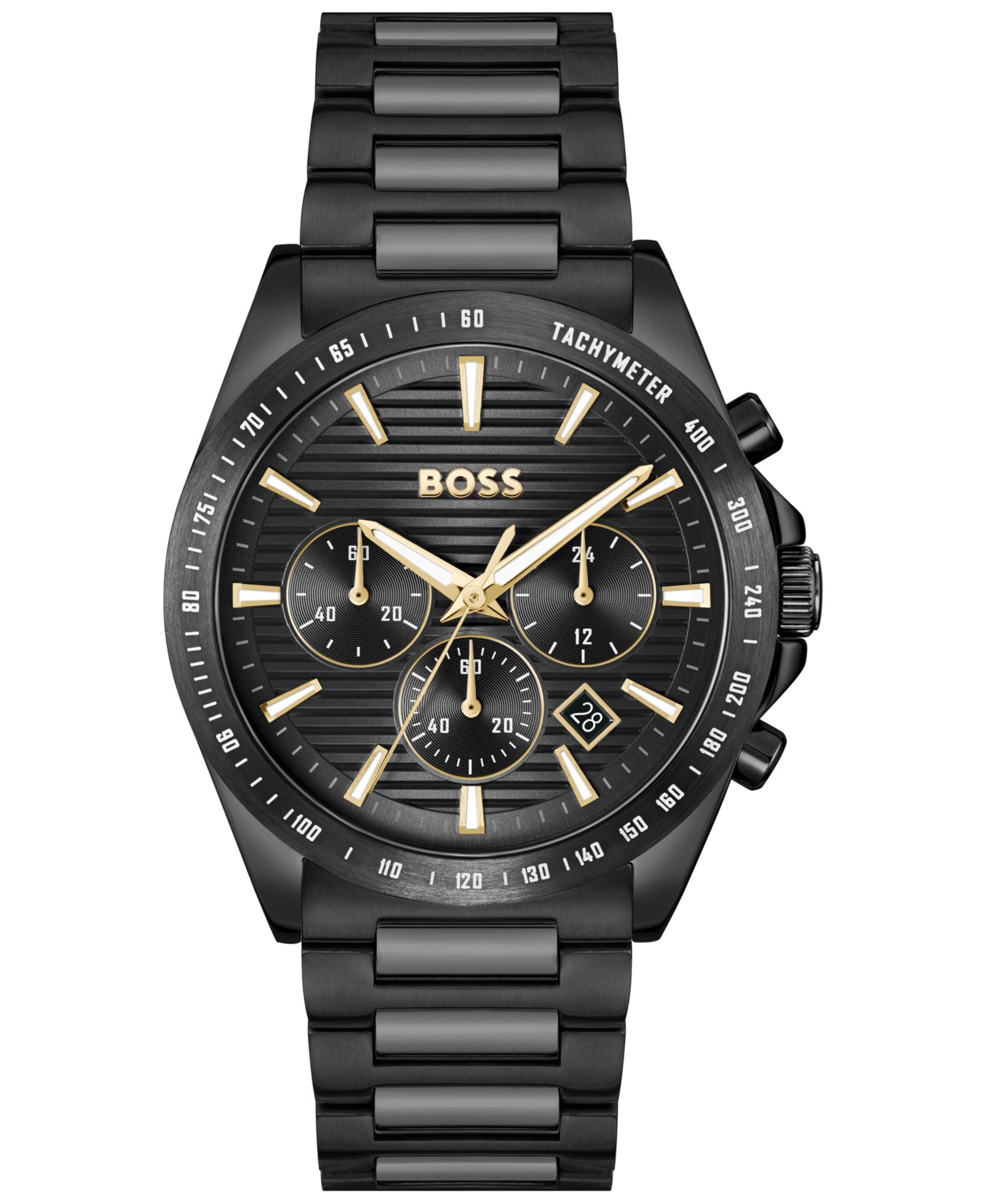 Мужские кварцевые часы Hugo Boss Men's Strike, черная сталь с ионным напылением, 41mm