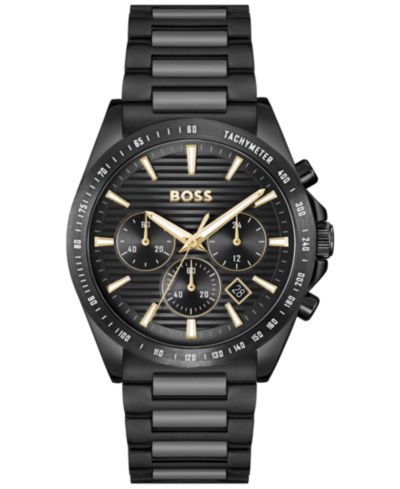 Мужские кварцевые часы Hugo Boss Men's Strike, черная сталь с ионным напылением, 41mm