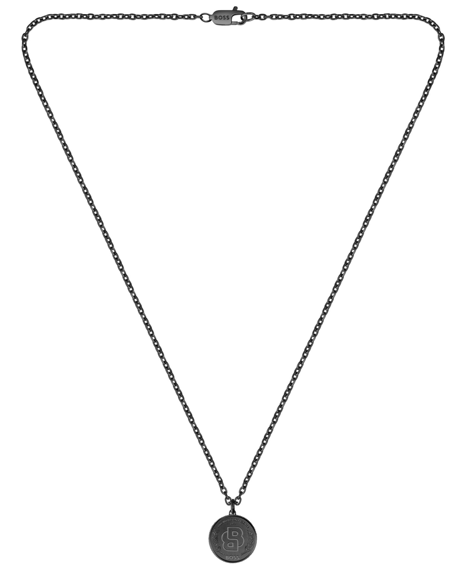 Hugo Boss Double B Coin Ionic Plated Black Stainless Steel Necklace