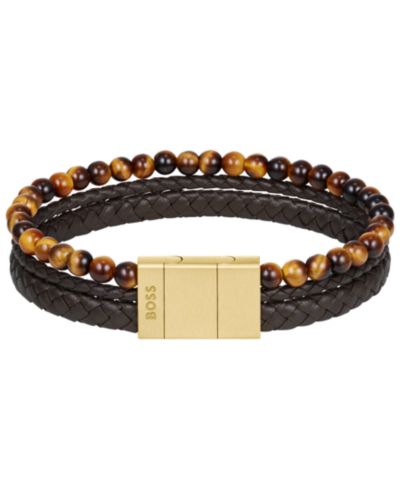 Браслет Hugo Boss Sphere Mixed Ionic Plated Brown Leather Yellow Tiger