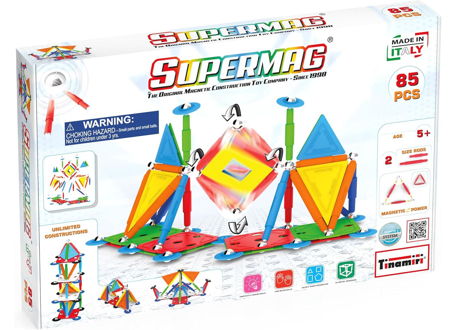Набор магнитных строительных блоков Tinamiri Supermag Multicolor 85 шт, возраст 5+