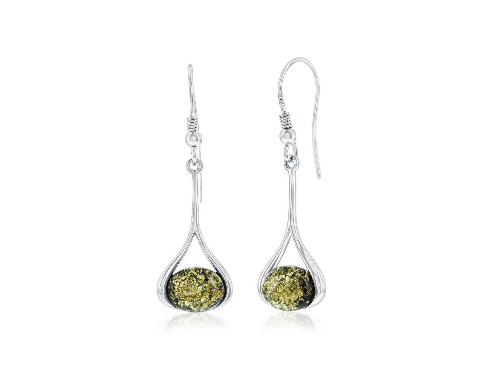 Серьги Sterling, овальный янтарь, грушевидной формы
