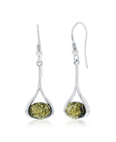 Серьги Sterling, овальный янтарь, грушевидной формы