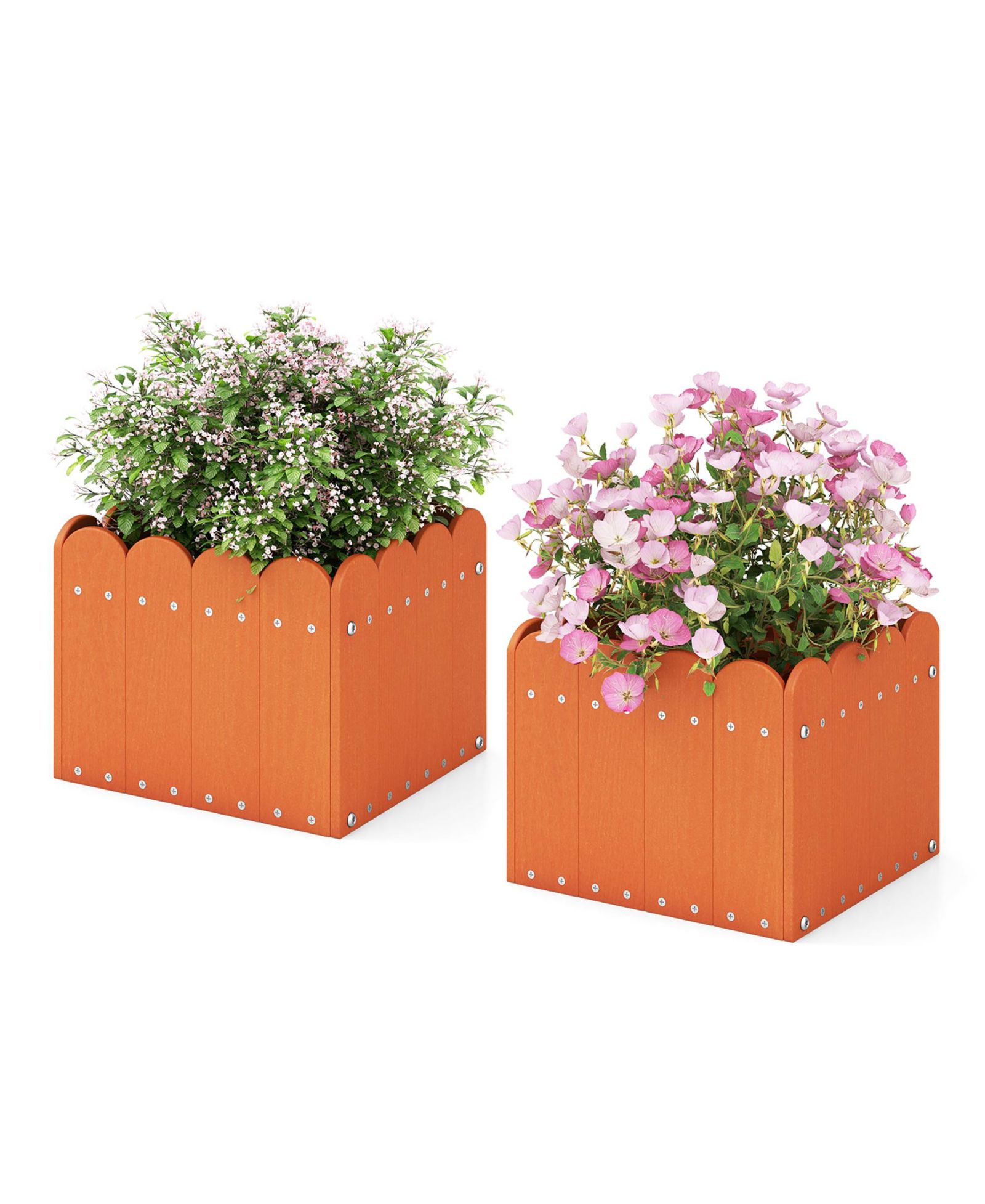 Gymax 2 Pack Square Planter Box Weather-Resistant HDPE Flower Pot Garden Bed