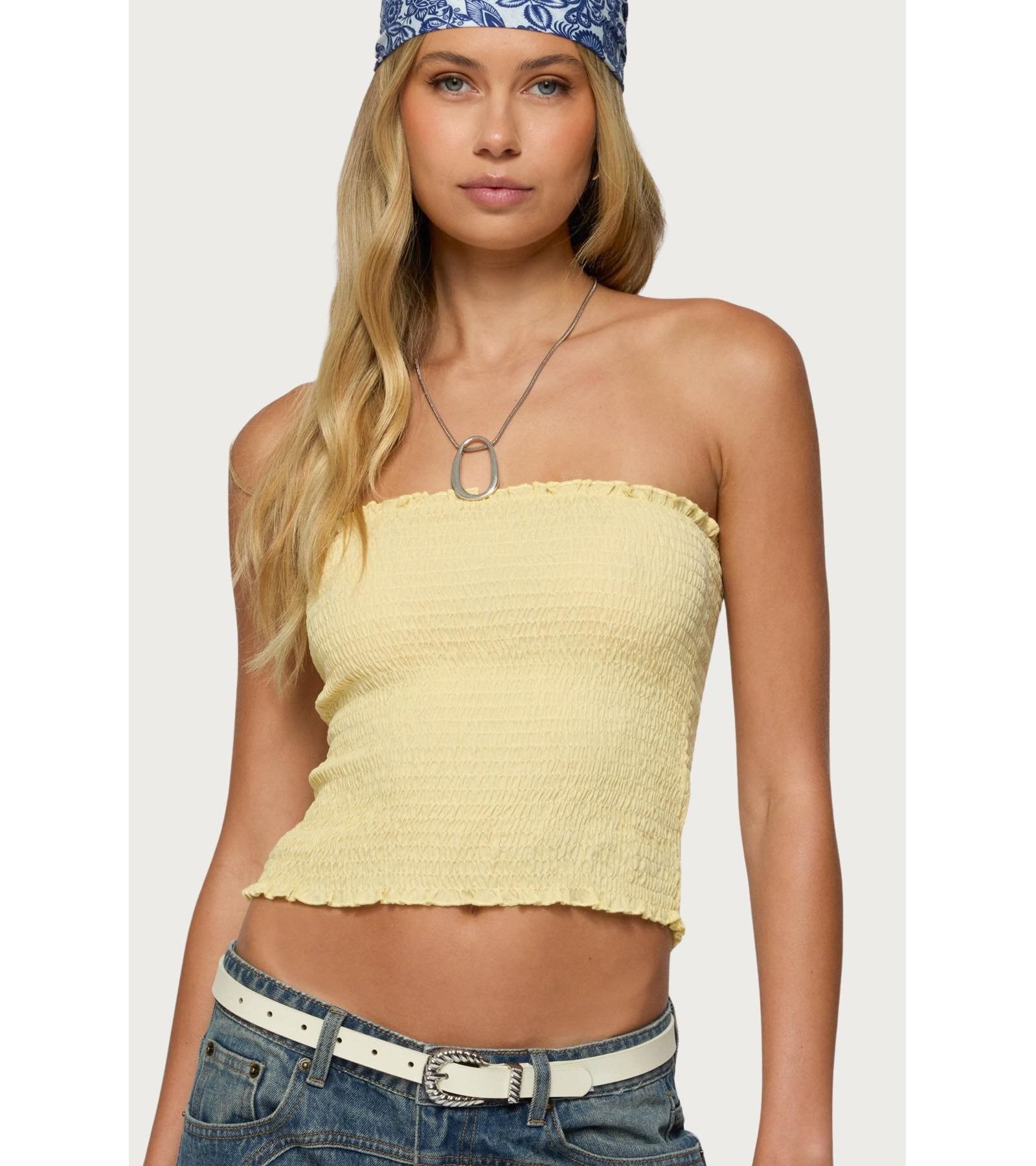 Edikted Womens Emmet Strapless Scrunch Top