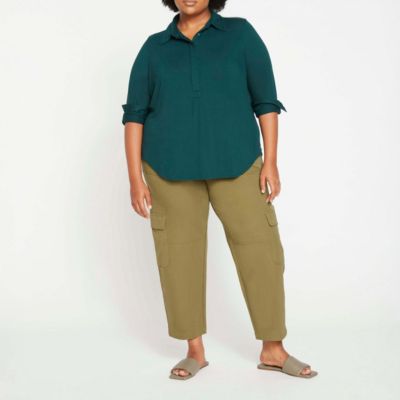 Universal Standard Plus Size Elbe Popover Liquid Jersey Shirt Classic Fit
