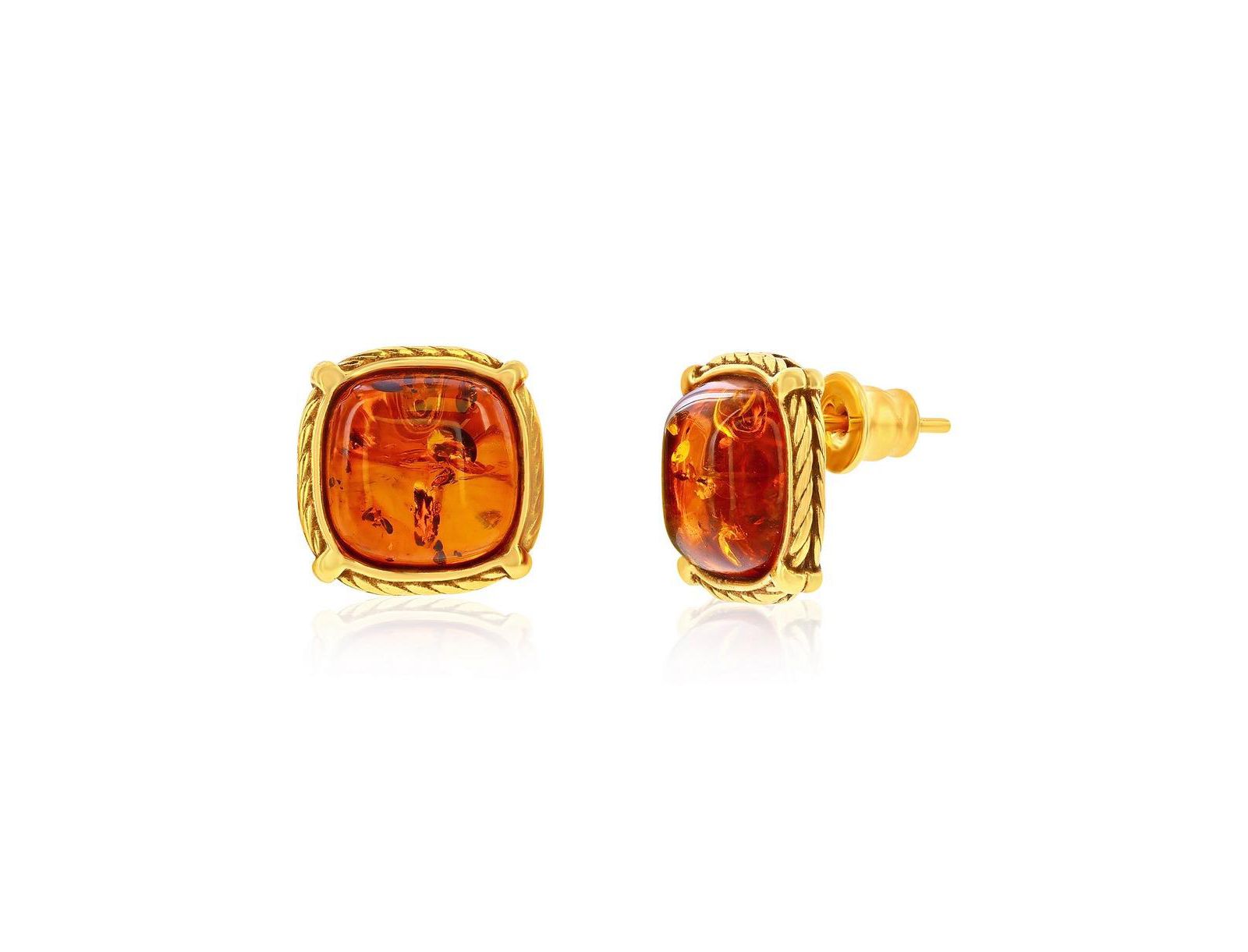 Sterling , Square Amber Studs - Plated