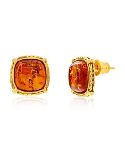 Sterling , Square Amber Studs - Plated
