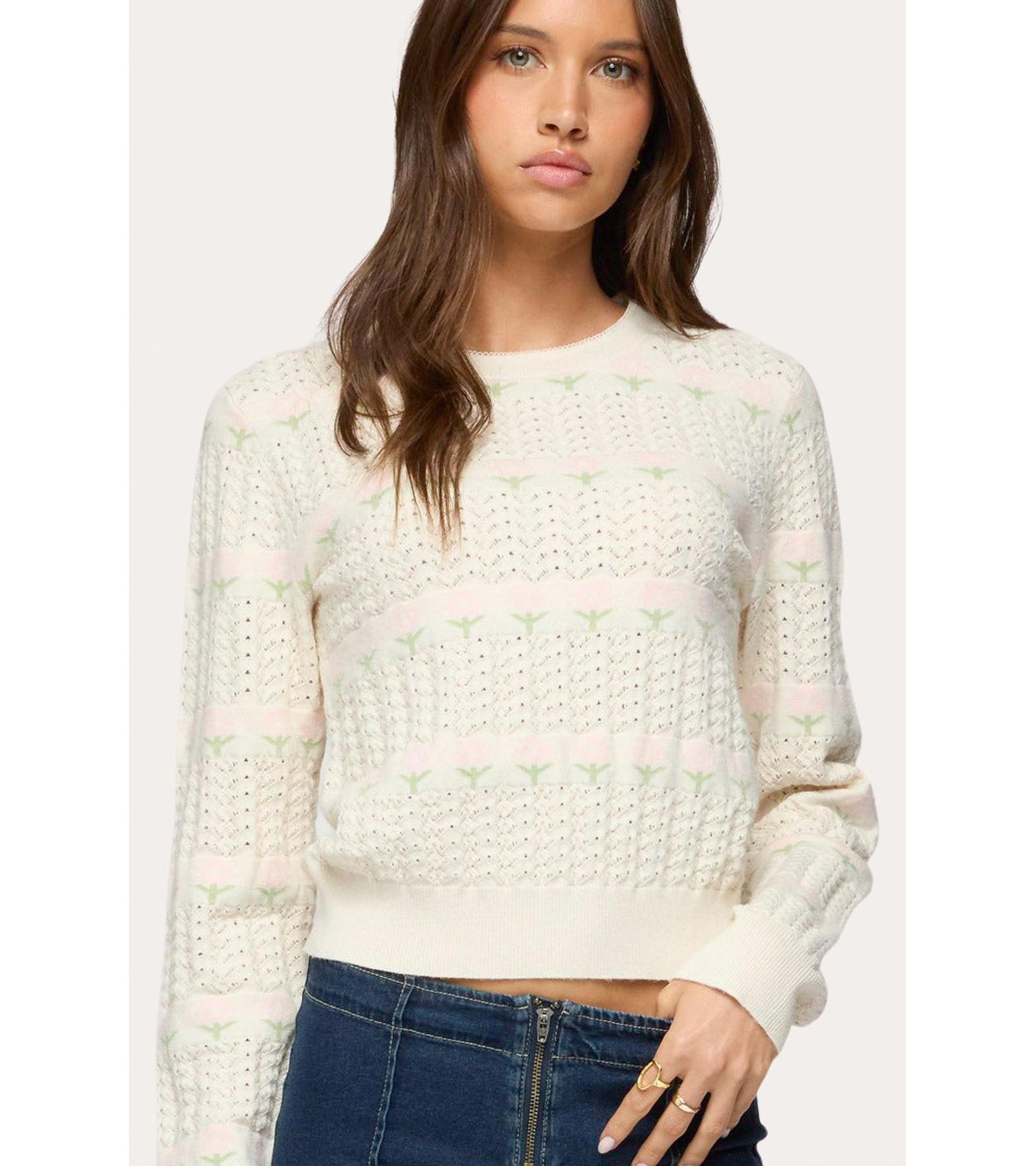 Edikted Womens Emerie Flower Textured Knit Sweater