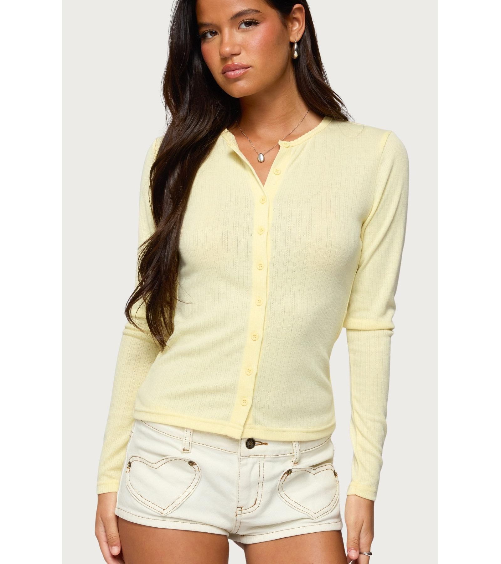 Edikted Women's Maeva Button Up Pointelle Top